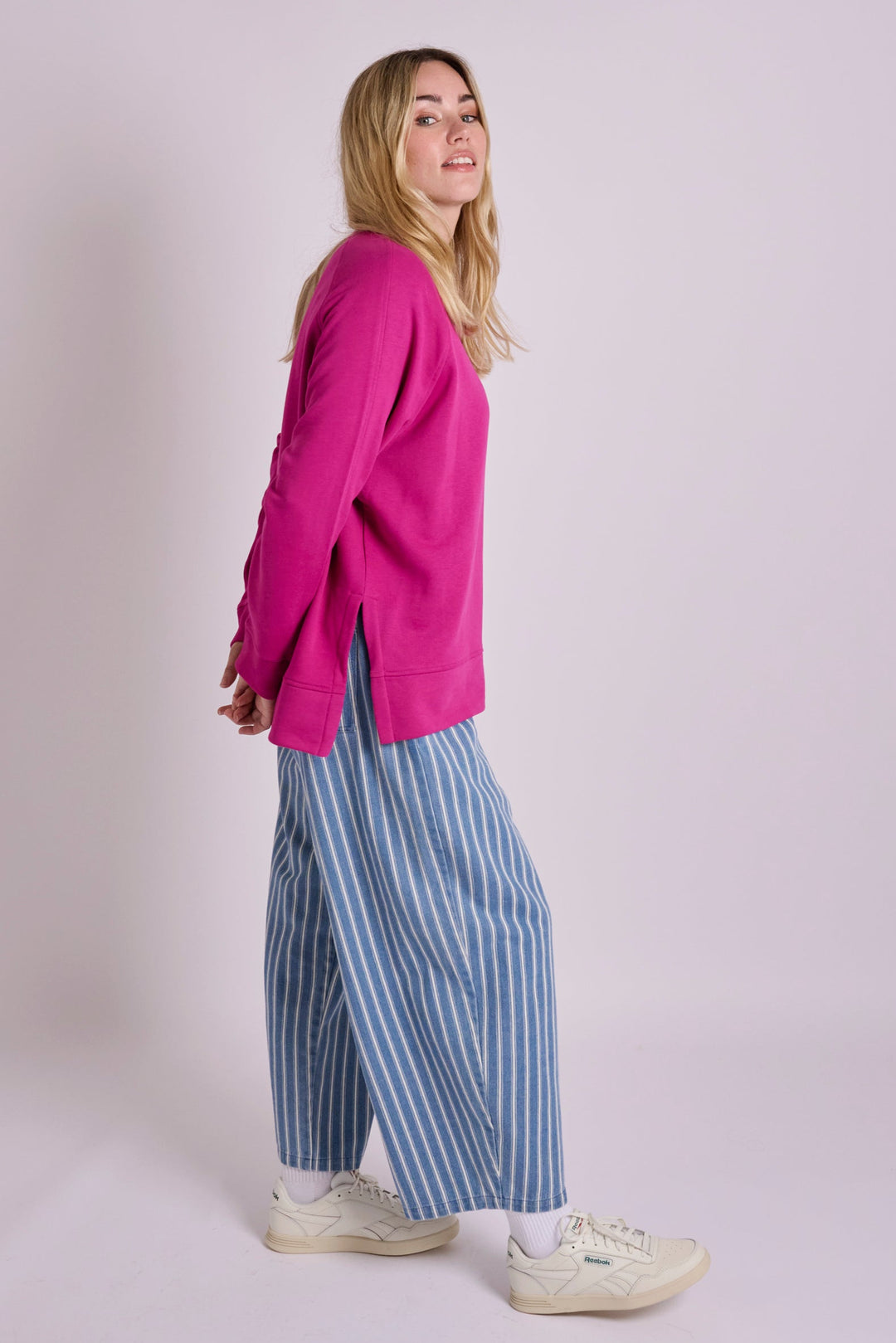 Ottie Denim Stripe Relaxed Trousers - Light Wash