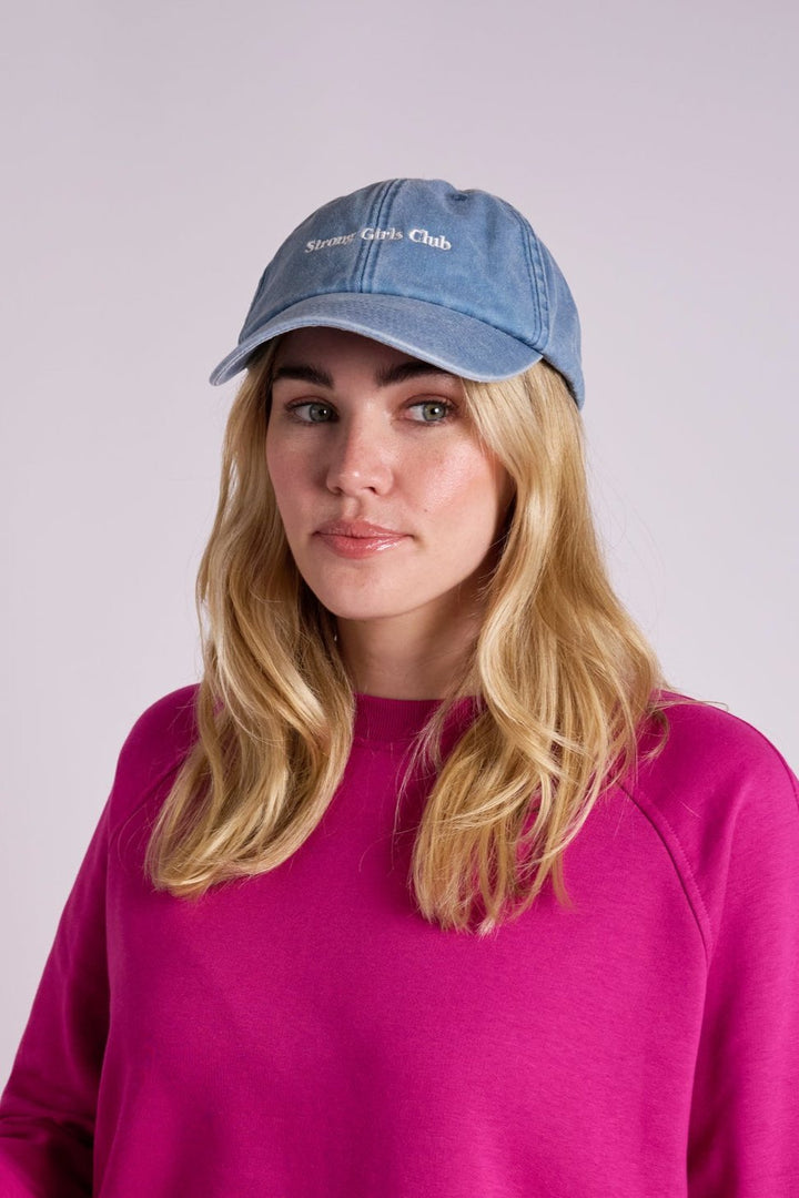 Strong Girls Club Light Denim Vintage Wash Slogan Cap