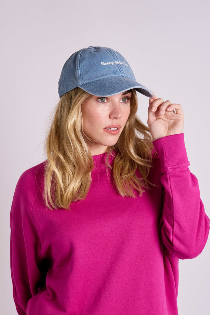 Strong Girls Club Light Denim Vintage Wash Slogan Cap