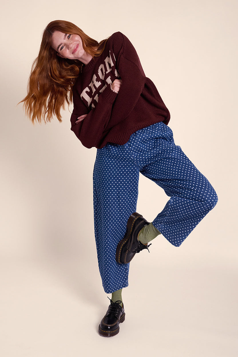 Ottie Denim Trousers - Mid Wash Dotty