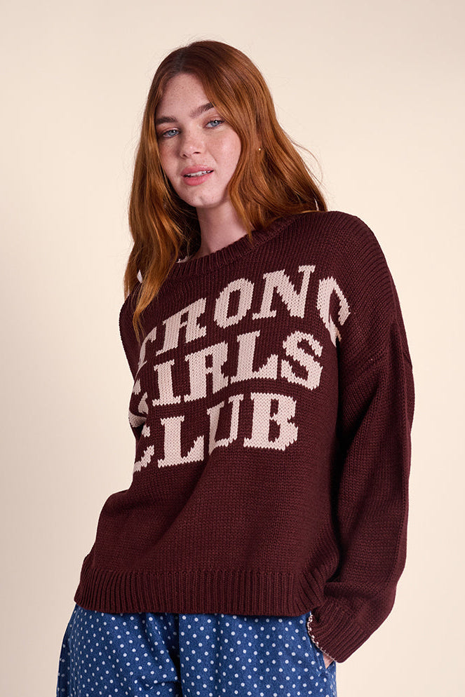 Knitted Strong Girls Club Jumper - Chocolate Fig