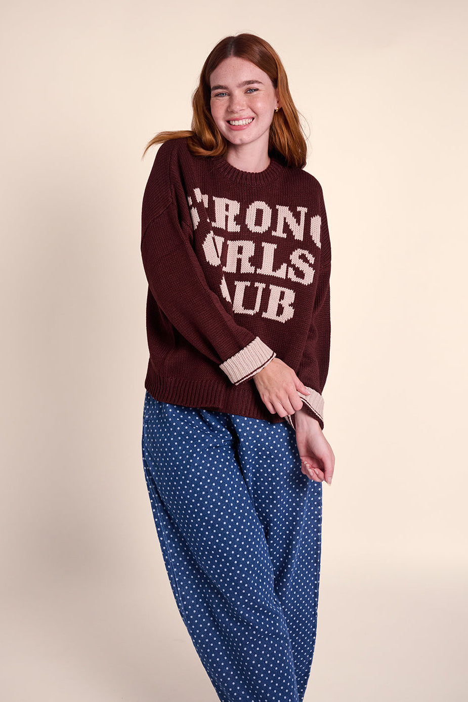 Knitted Strong Girls Club Jumper - Chocolate Fig