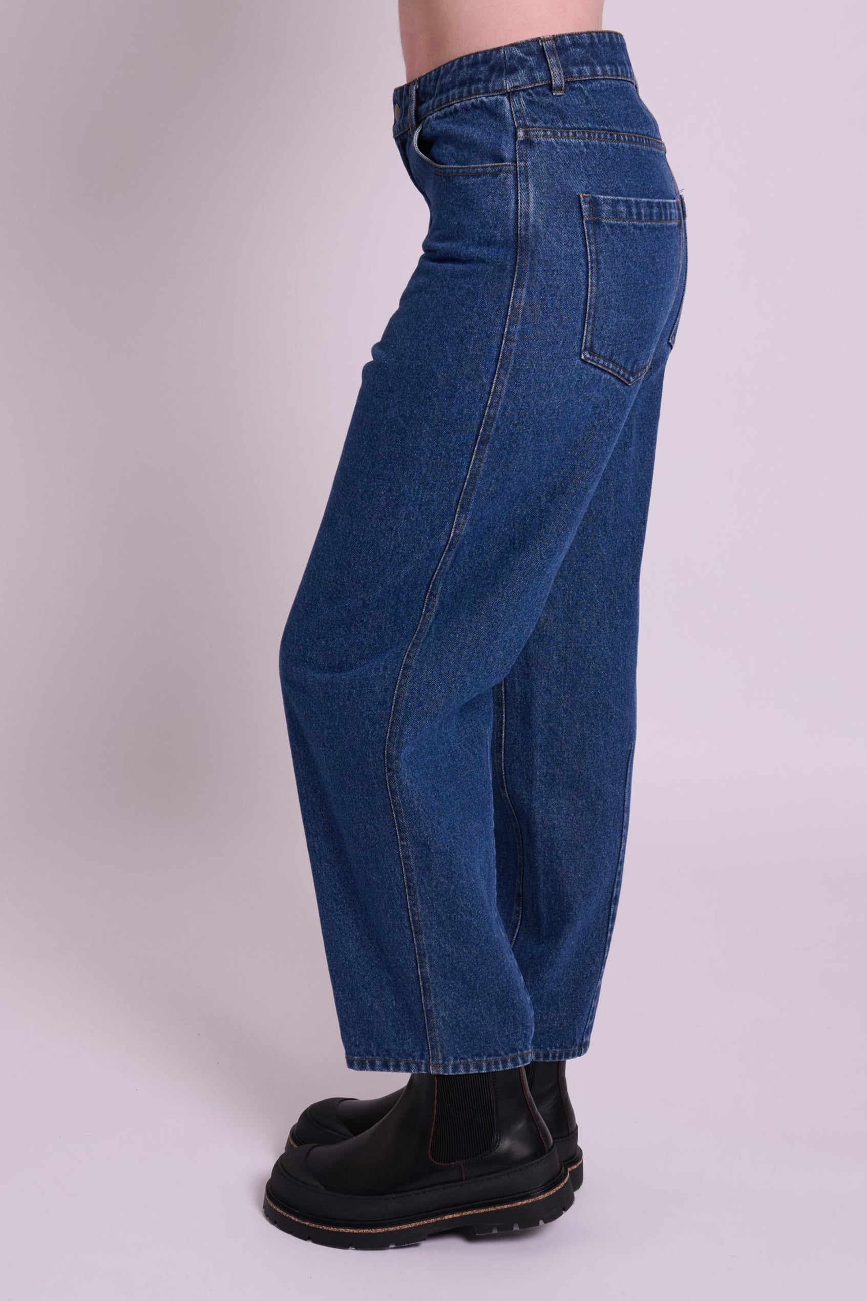 Dolly Mid Wash High Rise Barrel Leg Jean