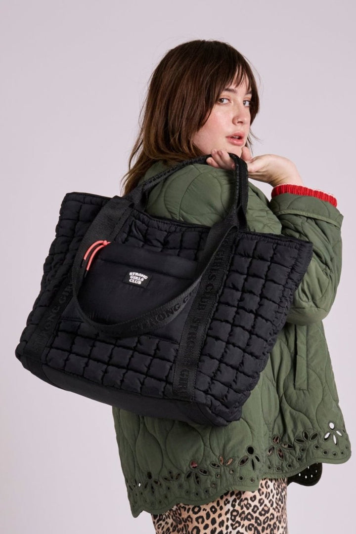 Dumpling Quilted Black Tote Bag