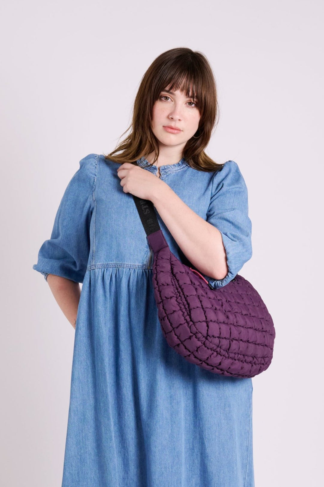 Dumpling Plum Quilted Crossbody Bag