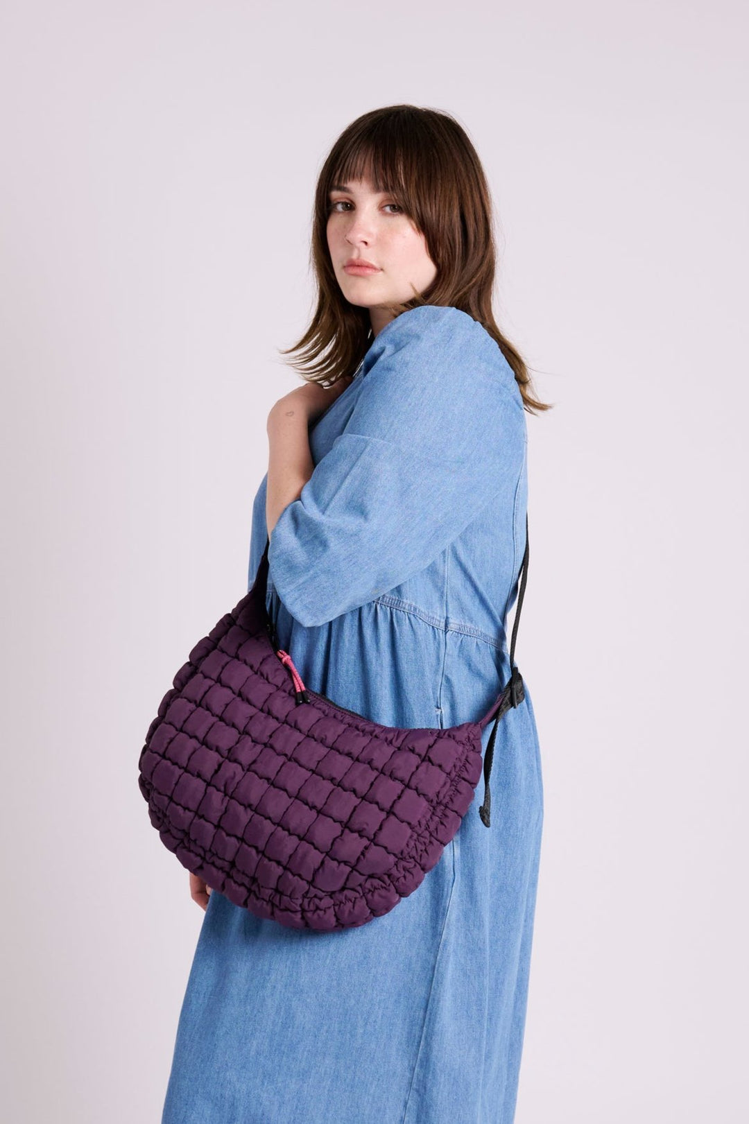 Dumpling Plum Quilted Crossbody Bag