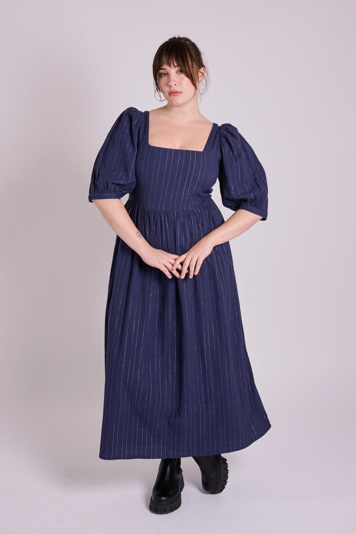 Minna Cotton Navy Metallic Seersucker Dress