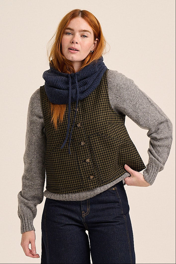 Orla Denim Waistcoat Top - Green Gingham