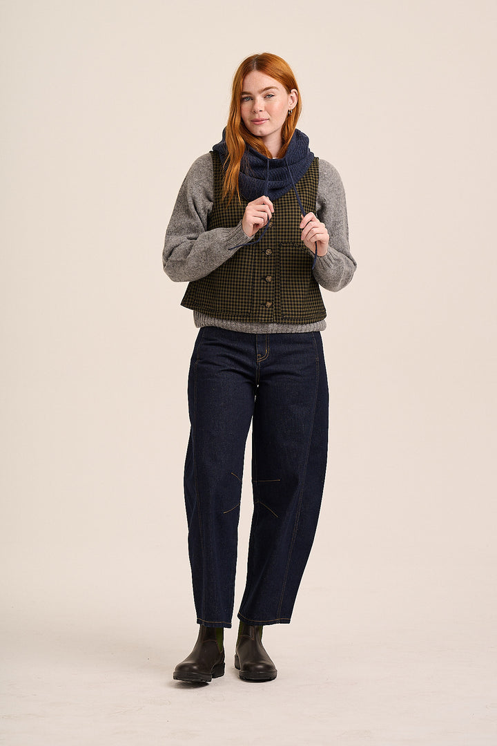 Orla Denim Waistcoat Top - Green Gingham
