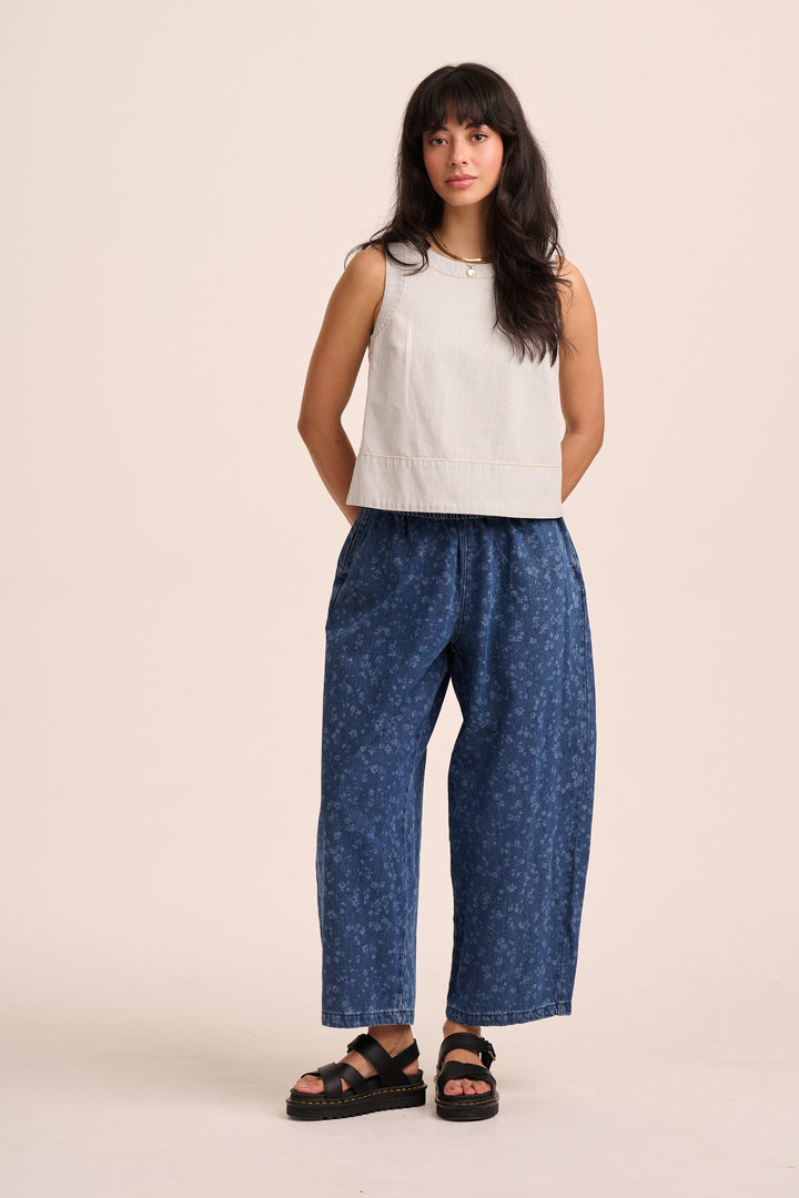Ottie Denim Trousers  -  Floral Mid Wash