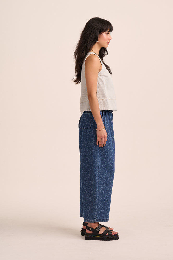 Ottie Denim Trousers  -  Floral Mid Wash