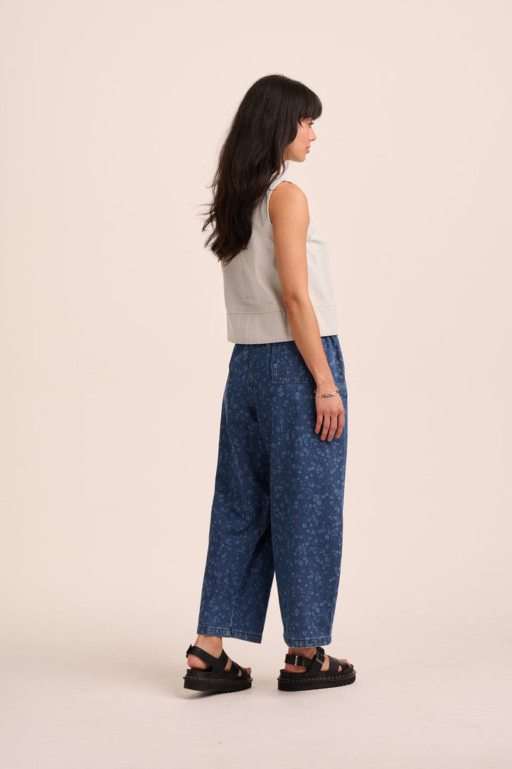 Ottie Denim Trousers  -  Floral Mid Wash
