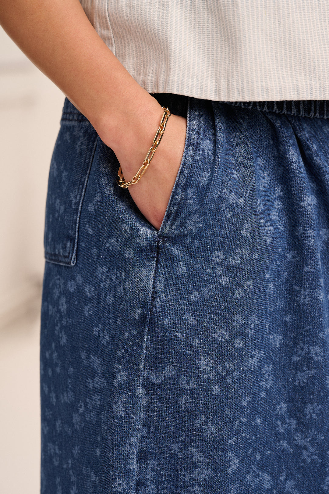 Ottie Denim Trousers  -  Floral Mid Wash