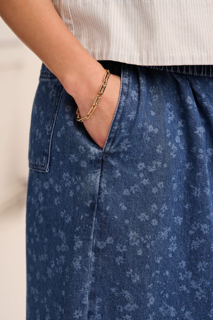 Ottie Denim Trousers  -  Floral Mid Wash