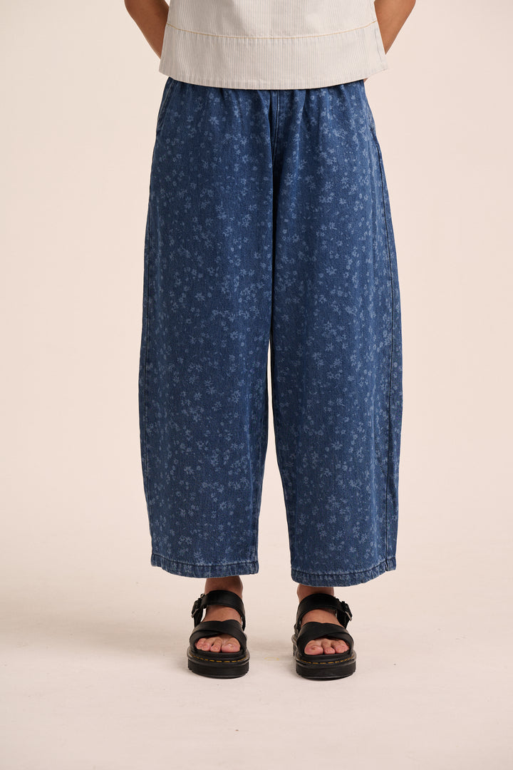 Ottie Denim Trousers  -  Floral Mid Wash