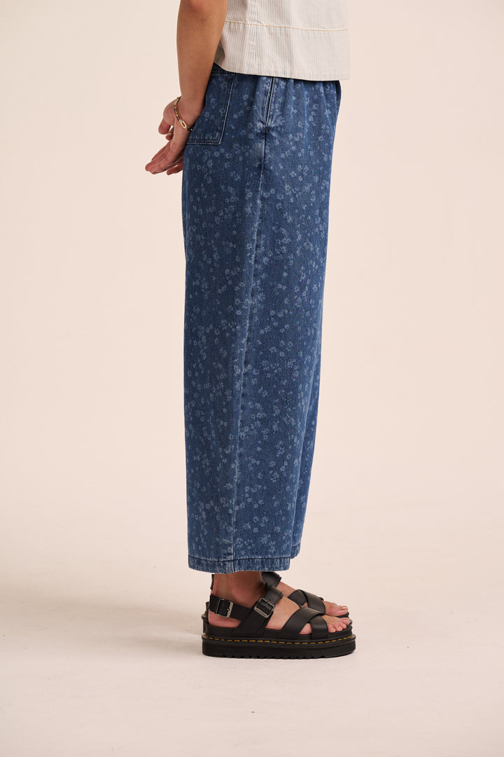 Ottie Denim Trousers  -  Floral Mid Wash