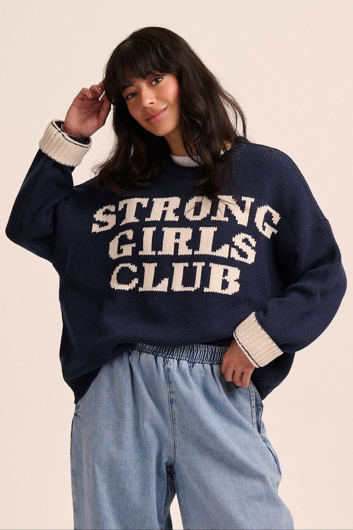 Knitted Strong Girls Club Jumper - Navy