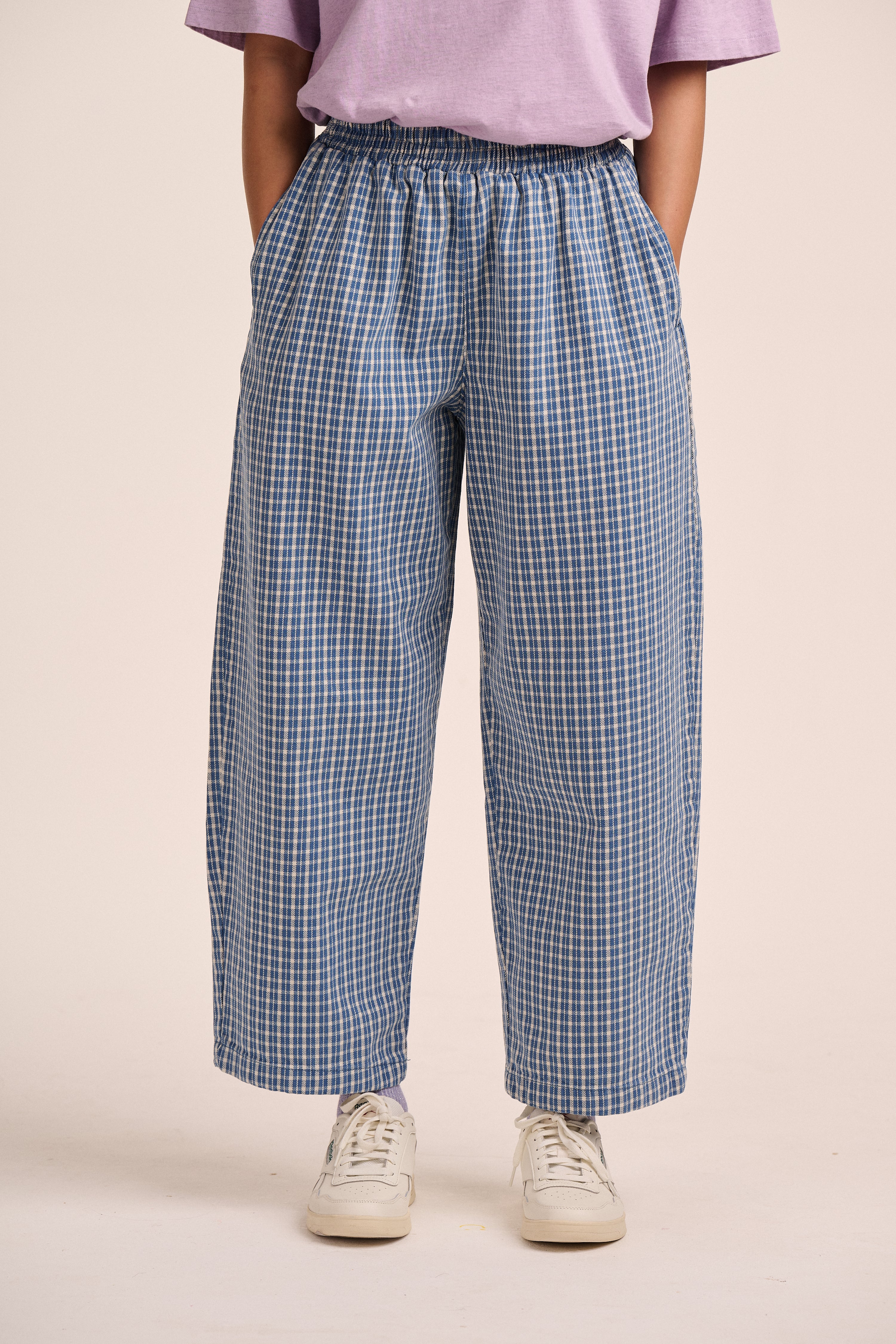 Ottie Denim Trousers - Blue Mini Plaid – Trousers from Mutha.Hood