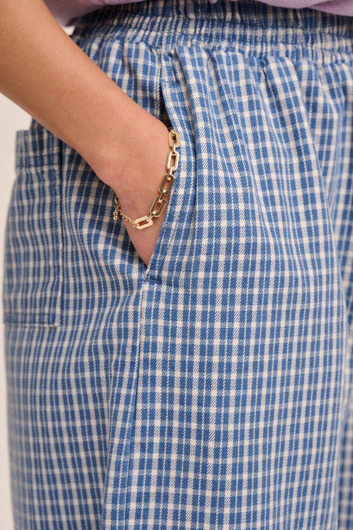 Ottie Denim Trousers - Blue Mini Plaid