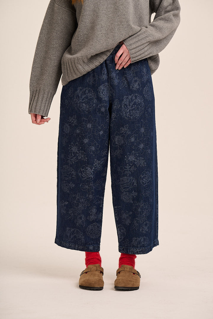 Ottie Denim Trousers - Outline Floral