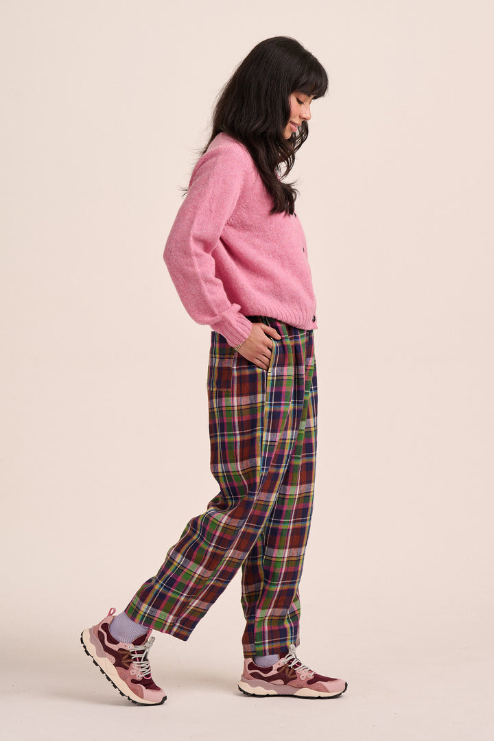 Peggy Linen Trousers - Bright Plaid Check