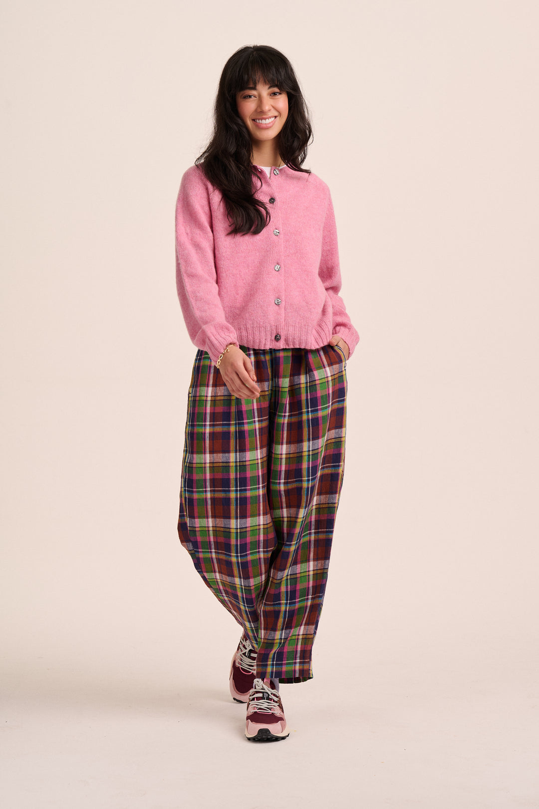 Peggy Linen Trousers - Bright Plaid Check
