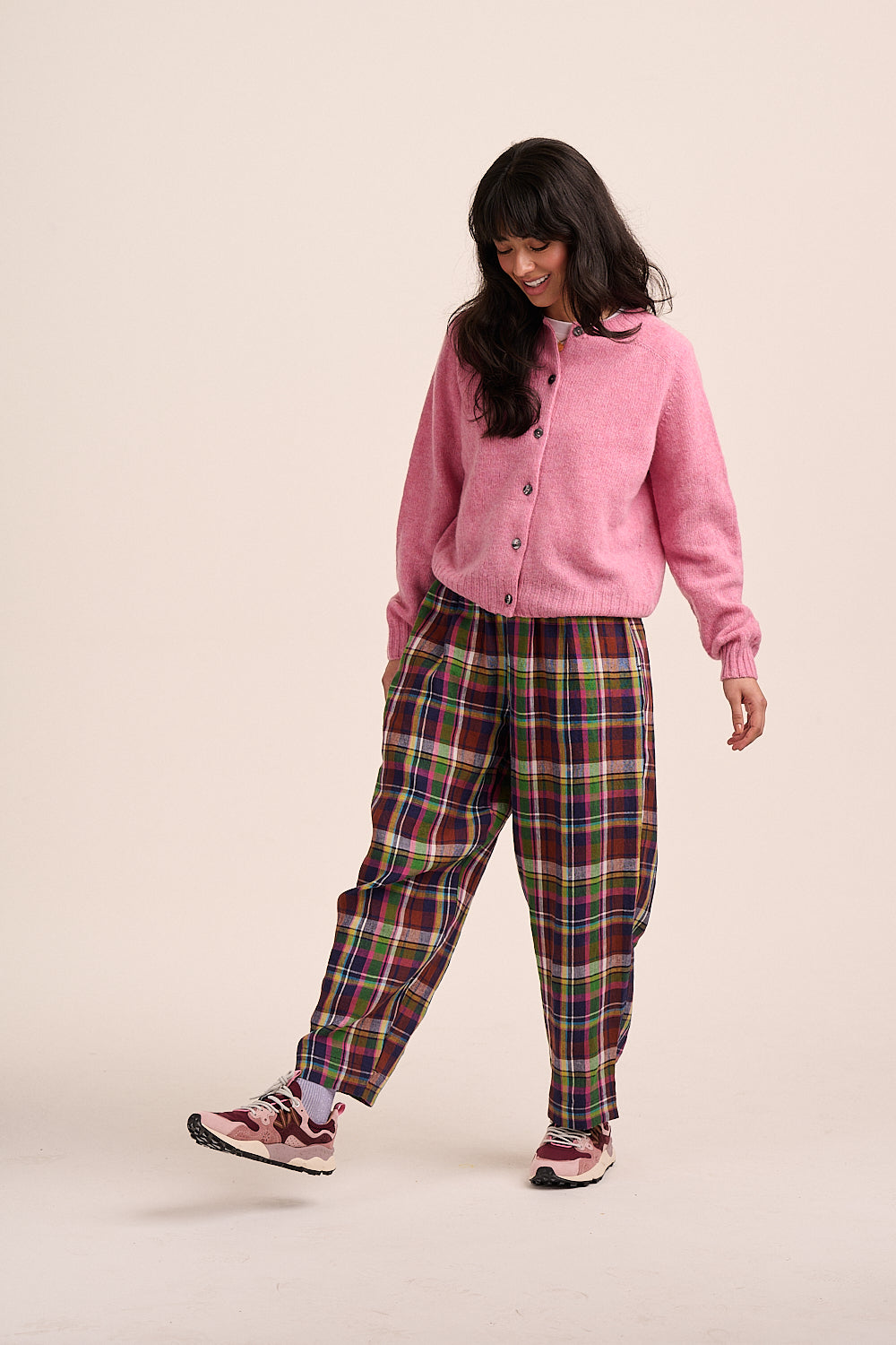 Peggy Linen Trousers - Bright Plaid Check