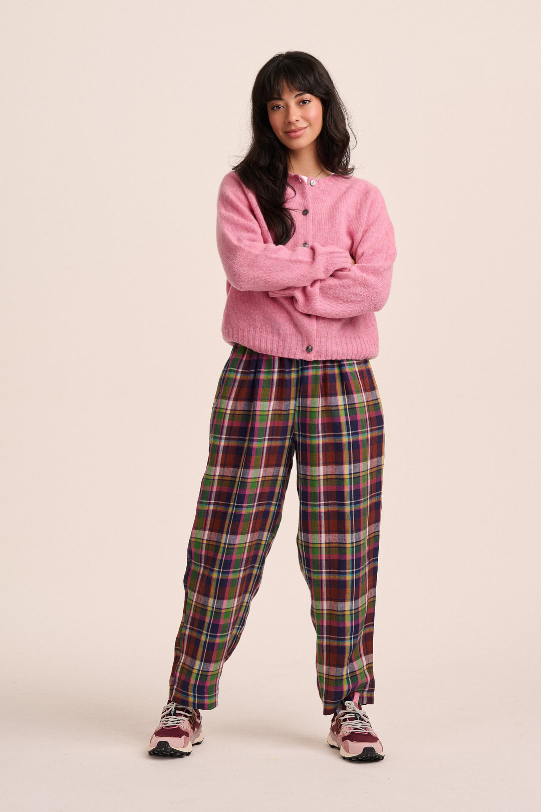 Peggy Linen Trousers - Bright Plaid Check