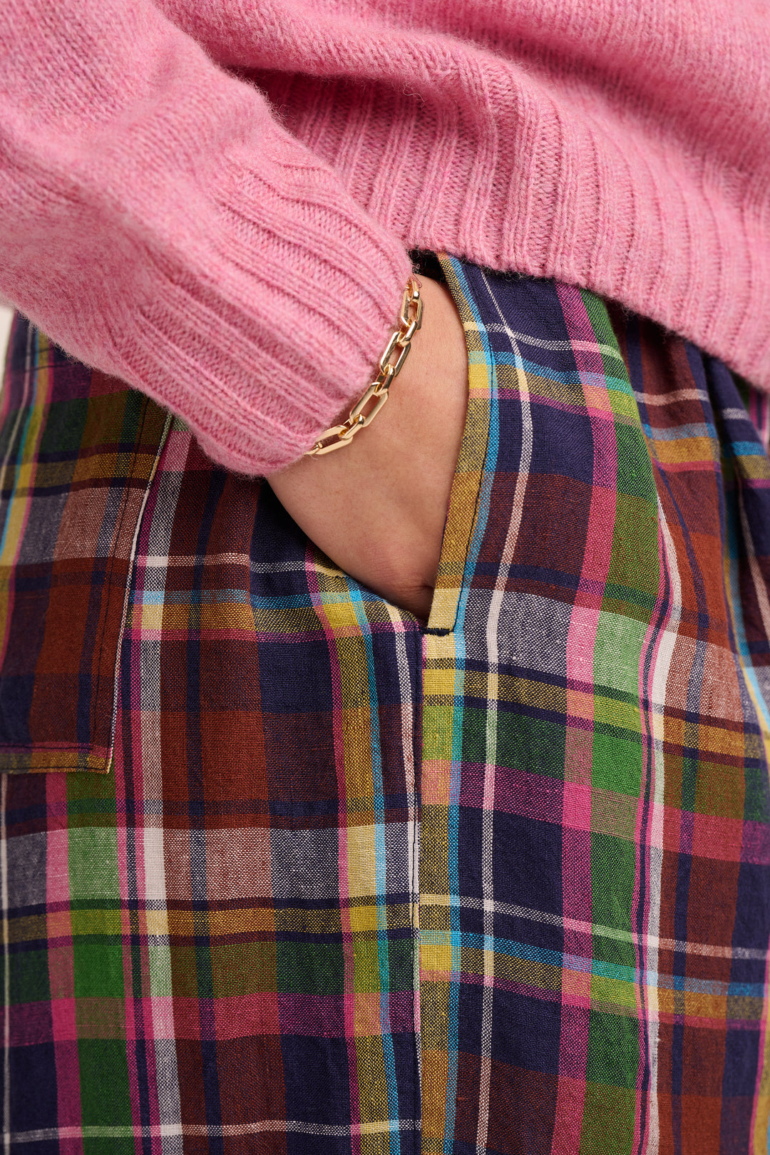 Peggy Linen Trousers - Bright Plaid Check