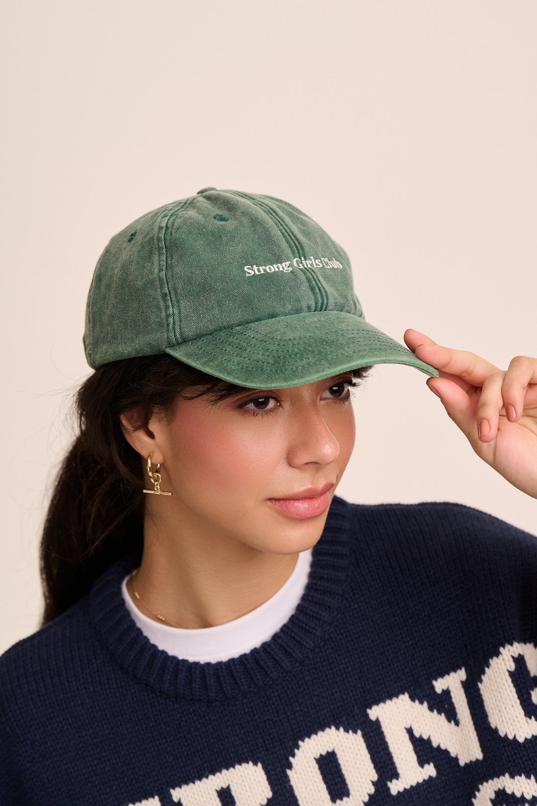 Strong Girls Club Vintage Wash Slogan Cap - Bottle Green