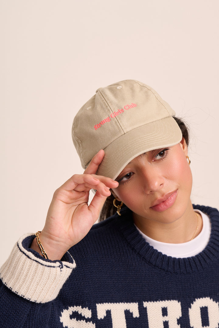 Strong Girls Club Vintage Wash Slogan Cap - Sand