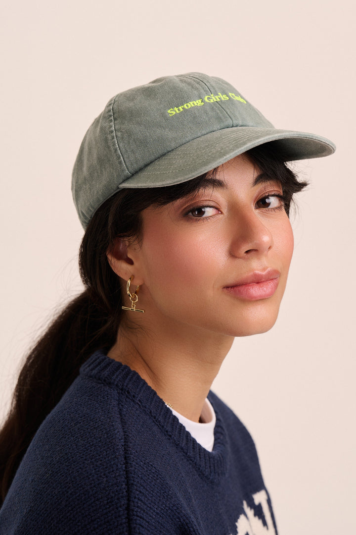 Strong Girls Club Vintage Wash Slogan Cap - Sage Green