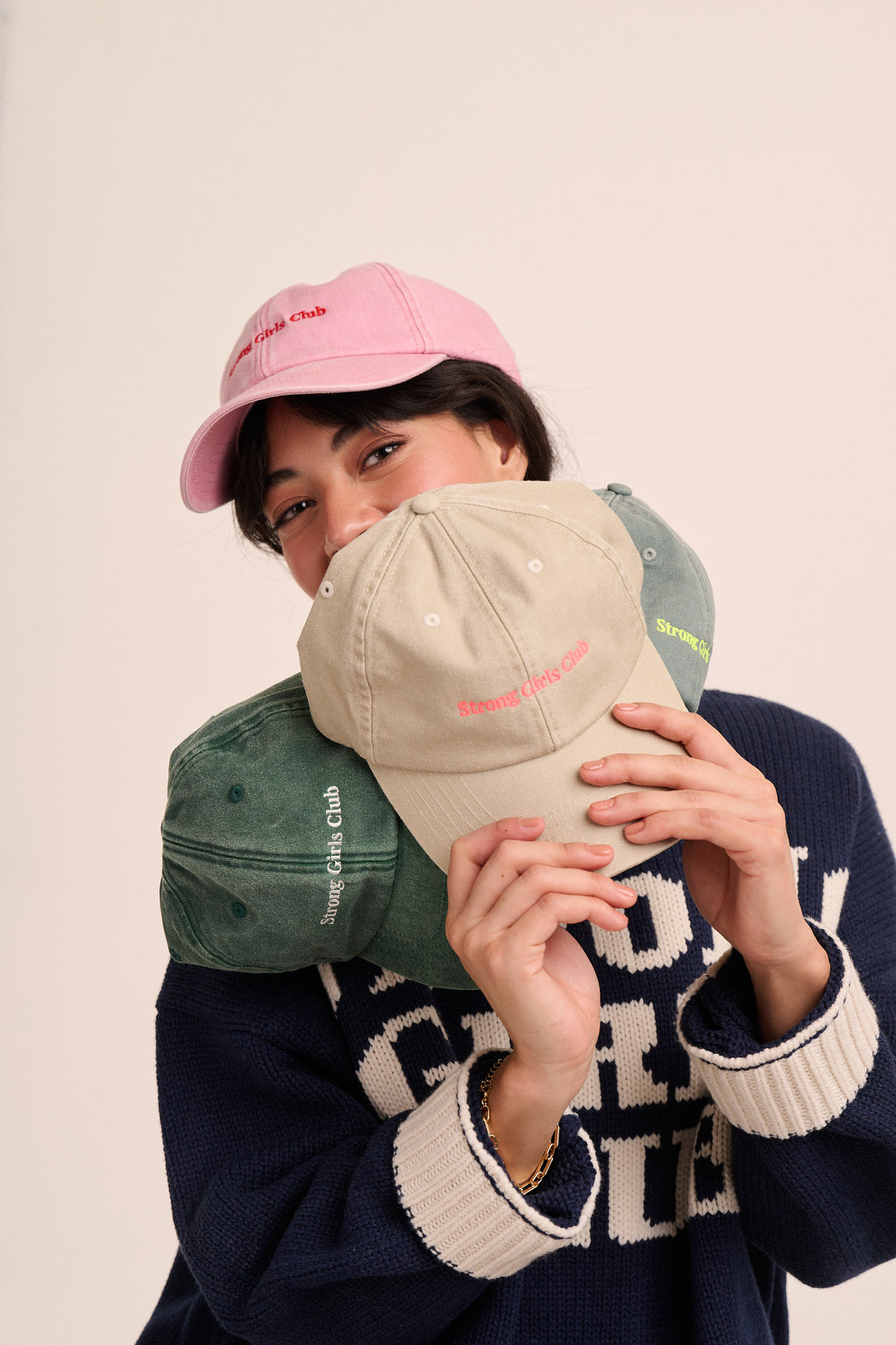 Strong Girls Club Vintage Wash Slogan Cap - Bottle Green