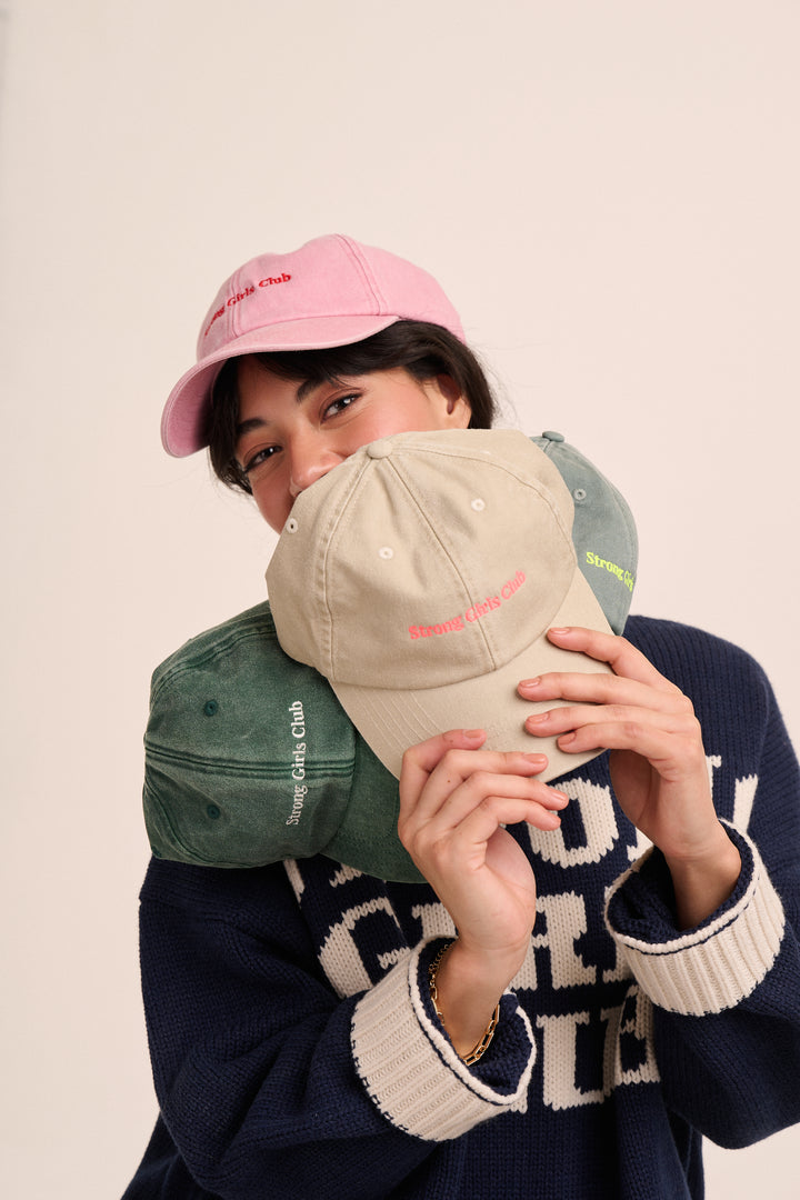 Strong Girls Club Vintage Wash Slogan Cap - Bottle Green