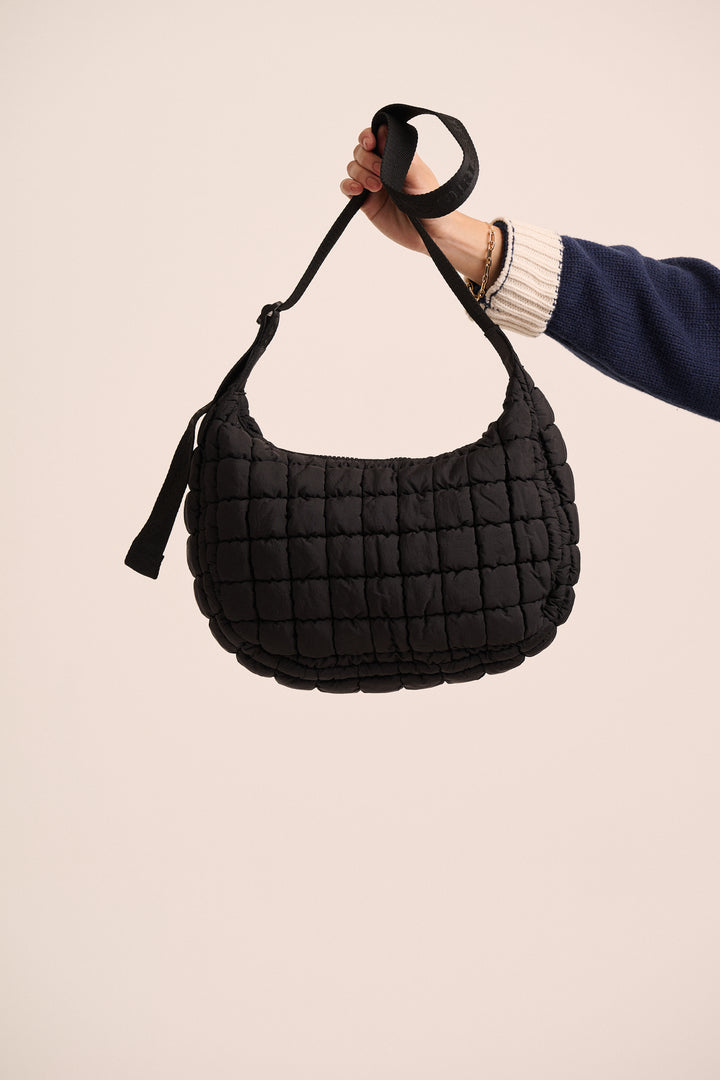 Dumpling Quilted Crossbody Bag - Black