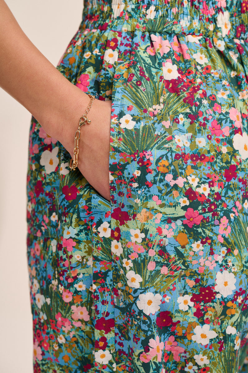 Peggy Linen Trousers - Spring Floral – back view / styled detail