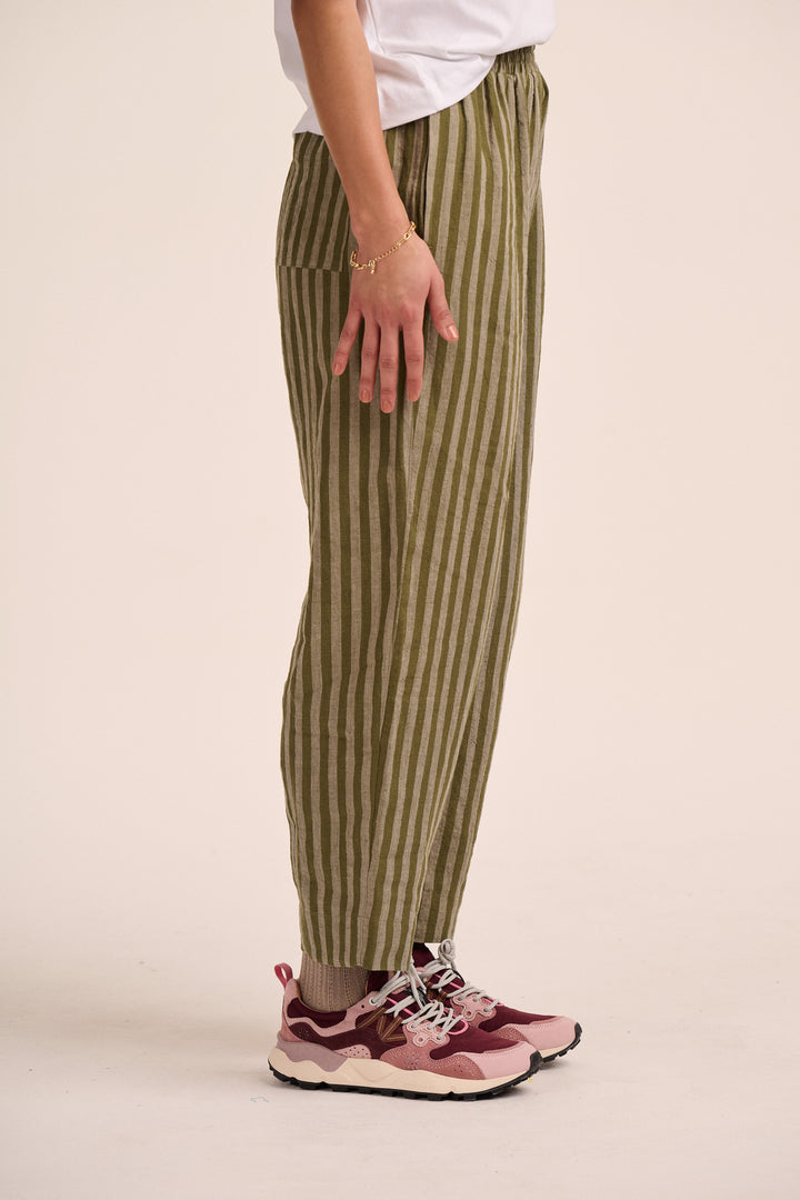 Peggy Linen Trousers - Tonal Khaki Stripe