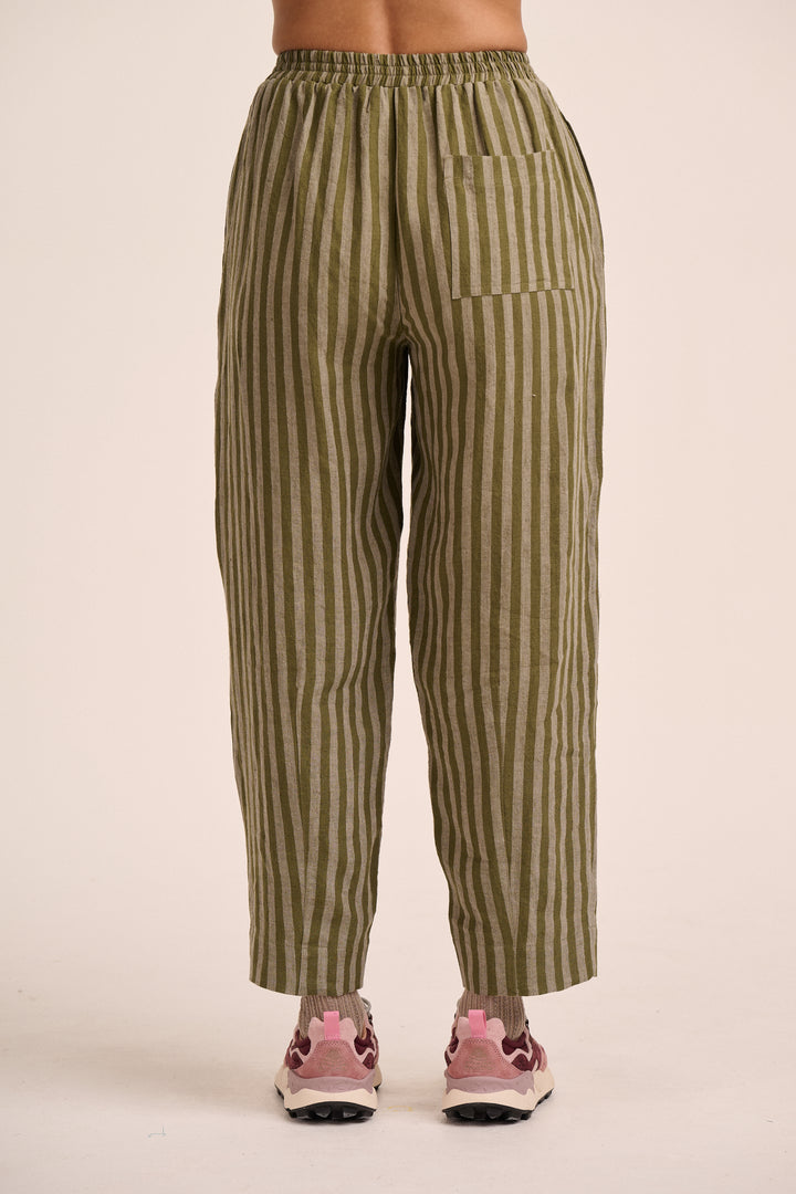 Peggy Linen Trousers - Tonal Khaki Stripe