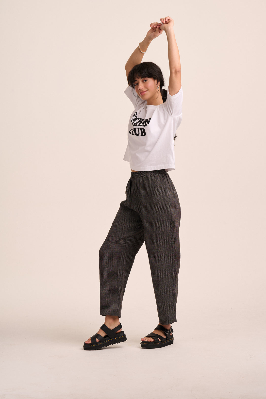 Peggy Linen Trousers - Black Grid