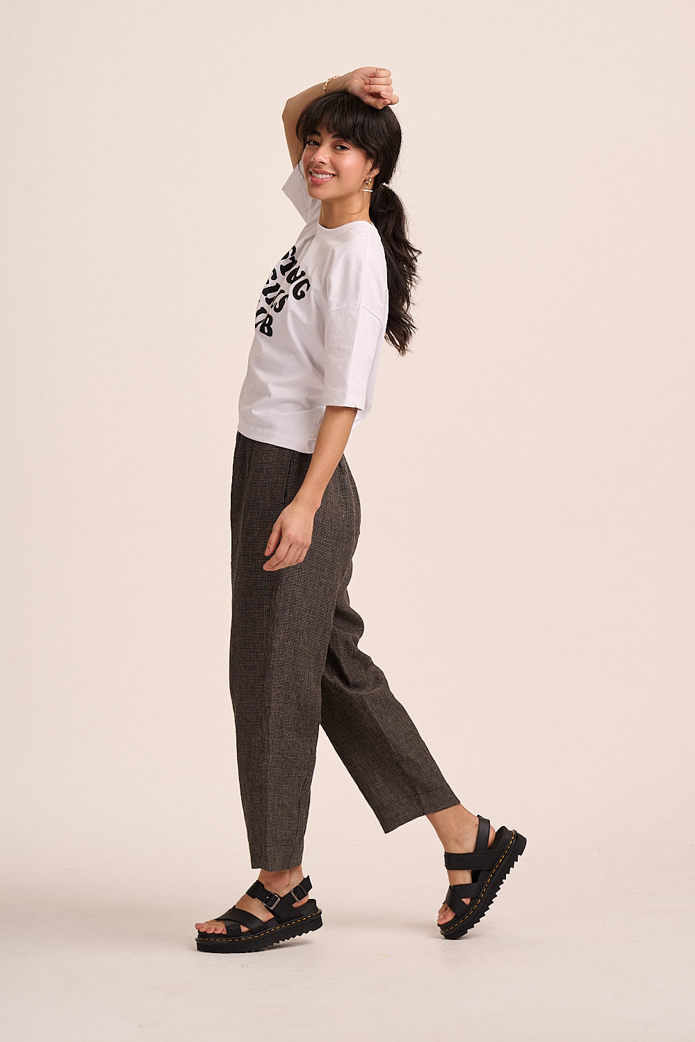 Peggy Linen Trousers - Black Grid