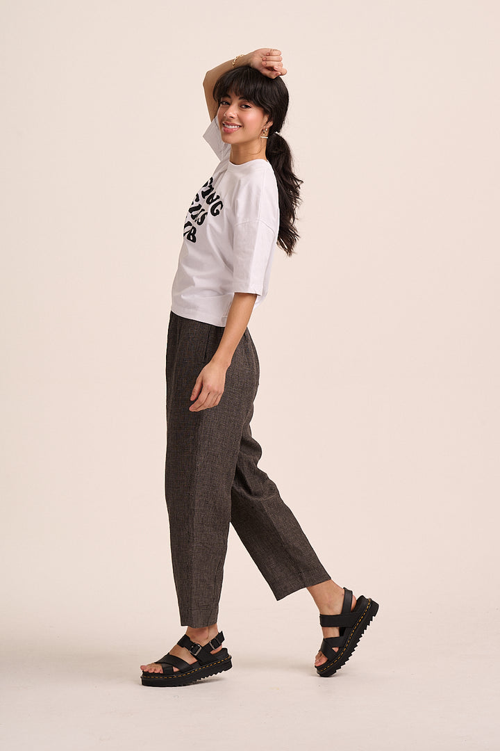 Peggy Linen Trousers - Black Grid