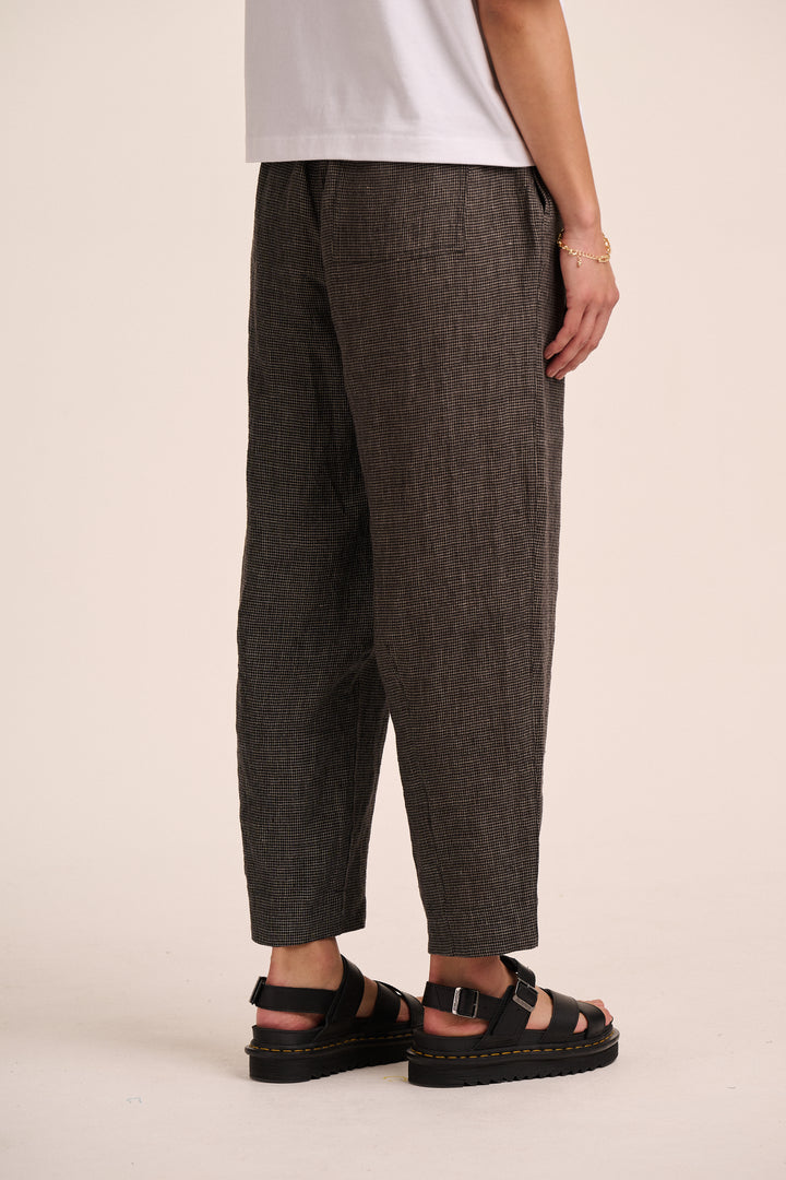 Peggy Linen Trousers - Black Grid