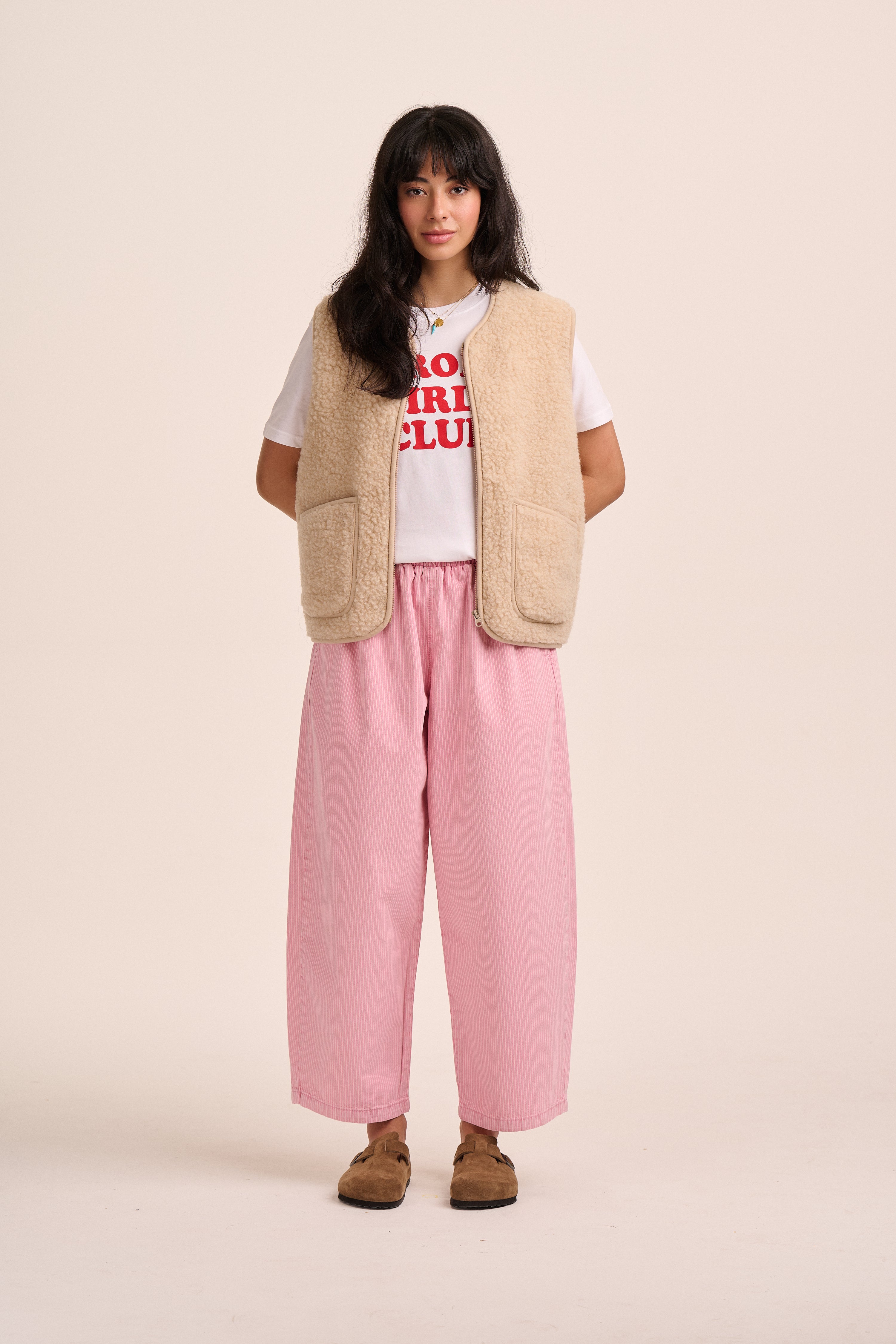 Ottie Denim Trousers - Pink Stripe – back view / styled detail