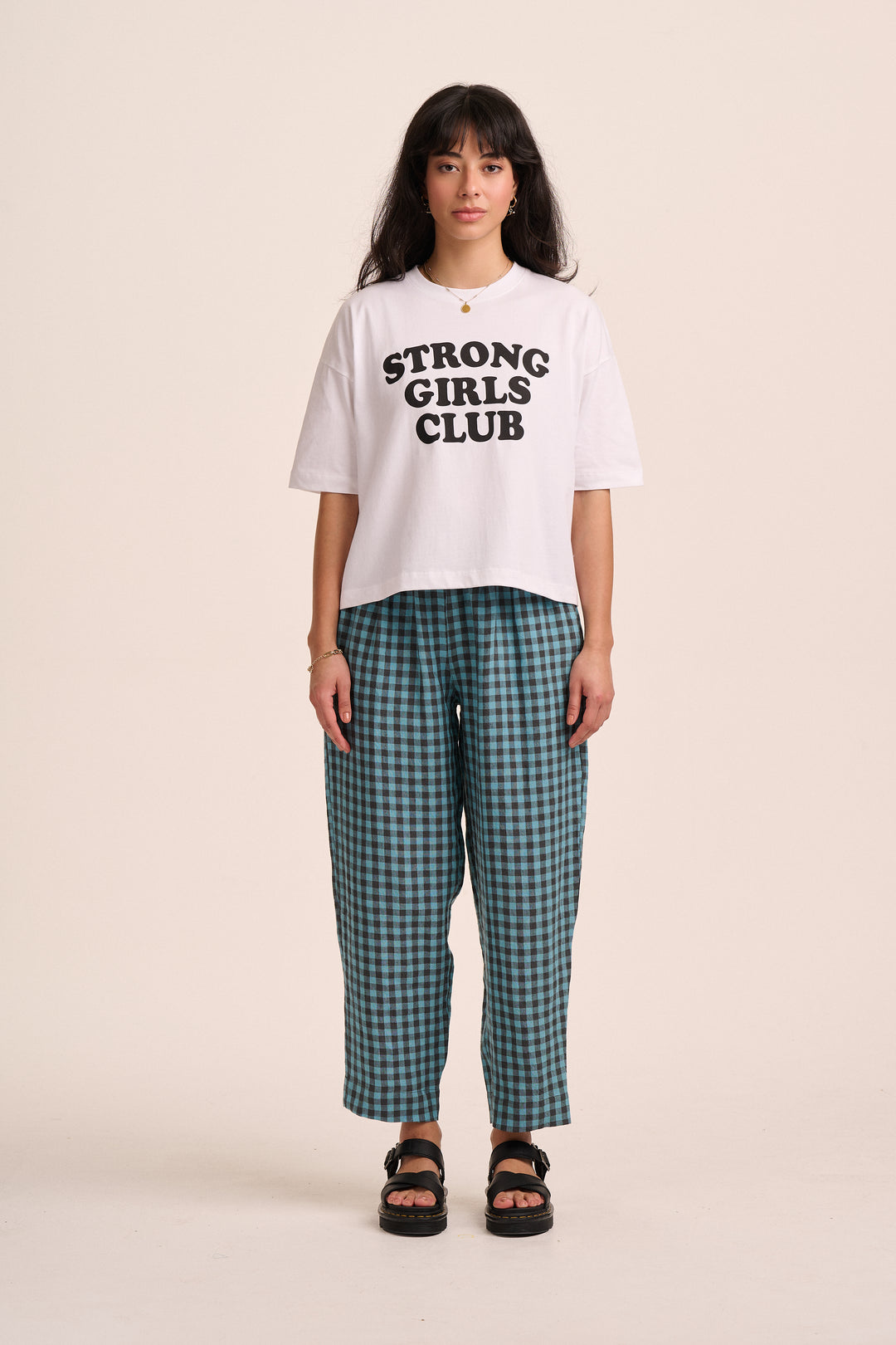 Peggy Linen Trousers -Teal Gingham