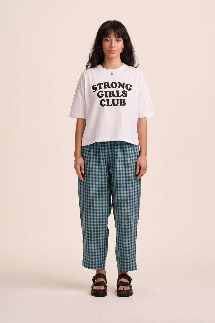 Peggy Linen Trousers -Teal Gingham