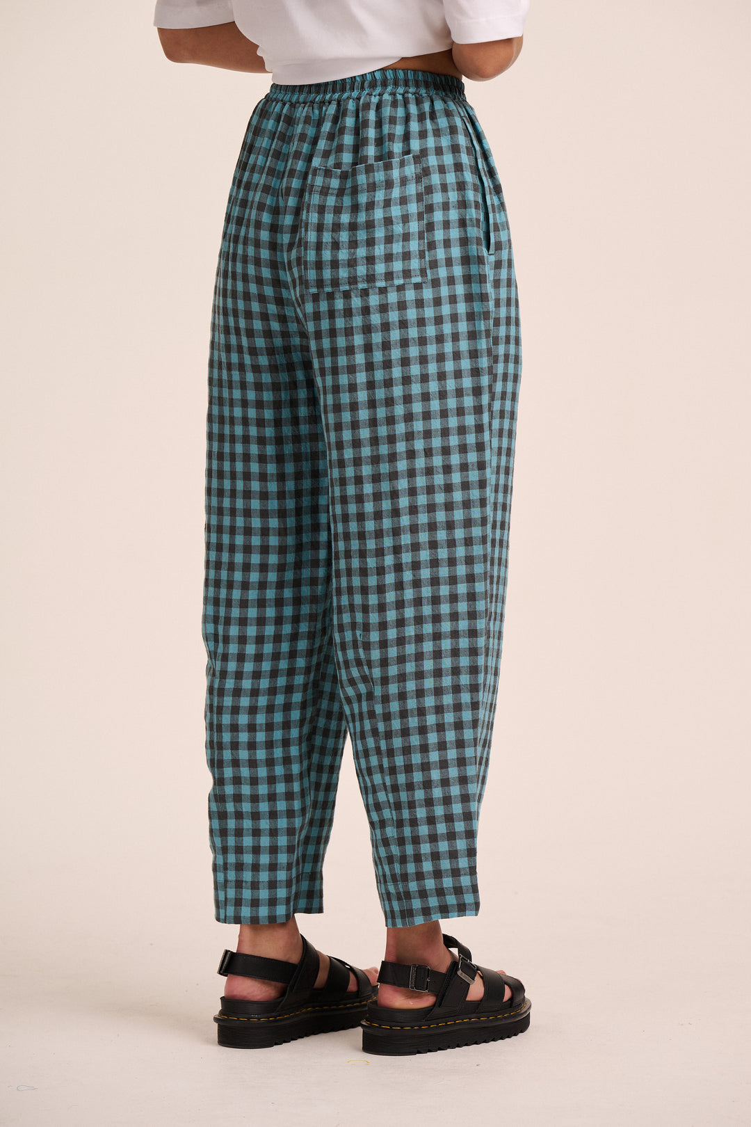 Peggy Linen Trousers -Teal Gingham