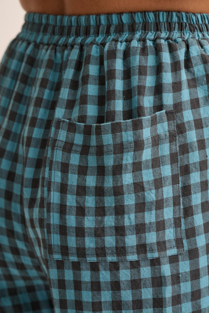 Peggy Linen Trousers -Teal Gingham