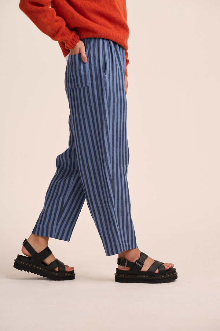 Peggy Linen Trousers - Tonal Blue Stripe