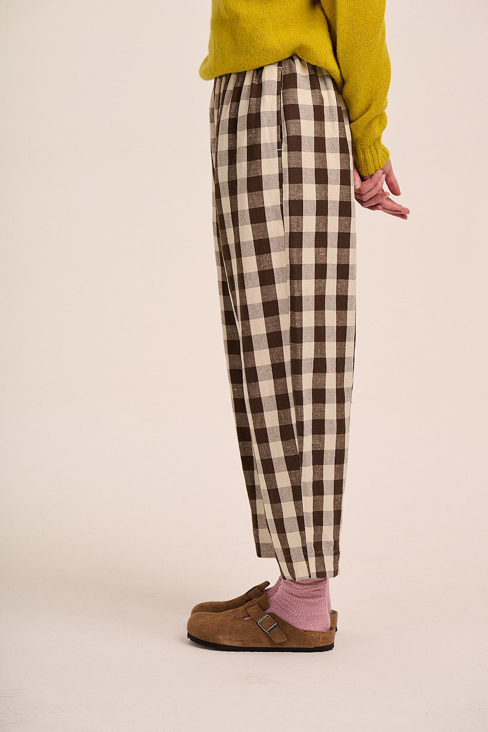 Peggy Linen Trousers - Cocoa Cream Check