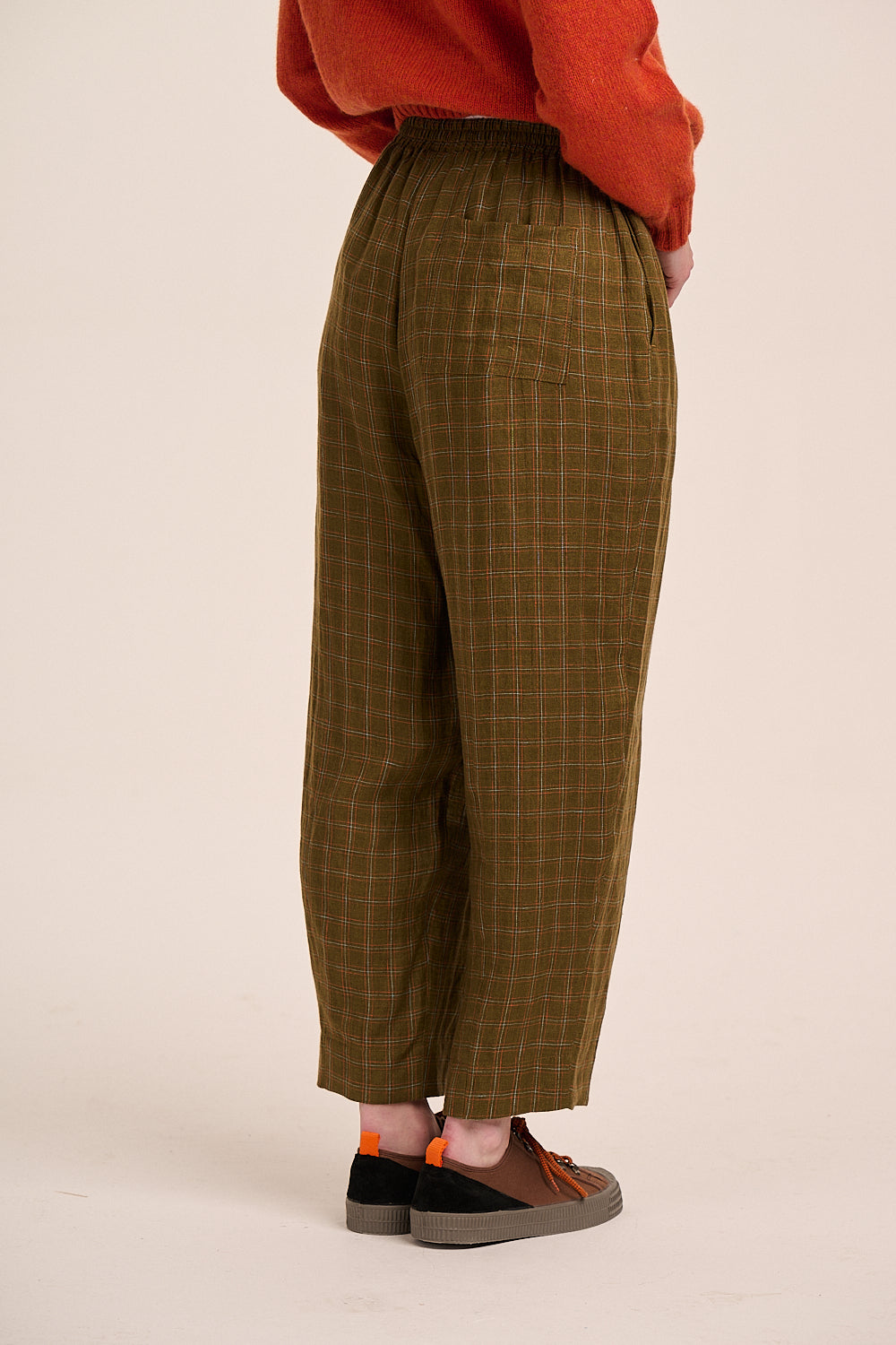 Peggy Linen Trousers - Khaki Window Pane Check